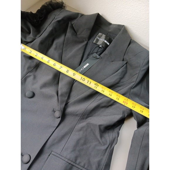NEW Fashion Nova Blazer Womens Medium Black Double Breasted Ruffled Sleeve Artsy - Picture 8 of 12